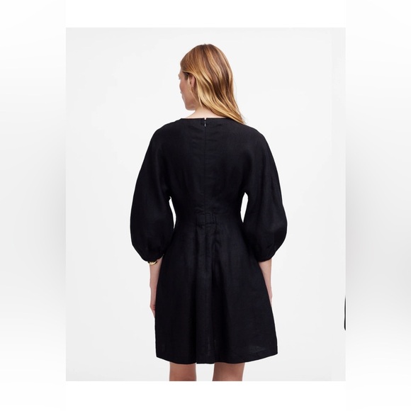 Madewell split neck mini dress in 100% linen black puff sleeve size 12 new - Picture 4 of 9